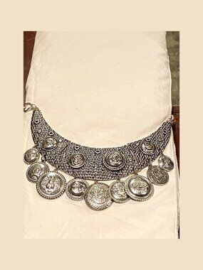 Antique Coin Silver Necklace Prince Richard Texas Collar Choker Anchor Buttons